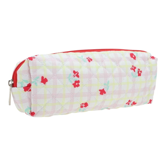 Unique Bargains Grid Print Pen Pouch Portable Stationery Bag Red Floral Plaid
