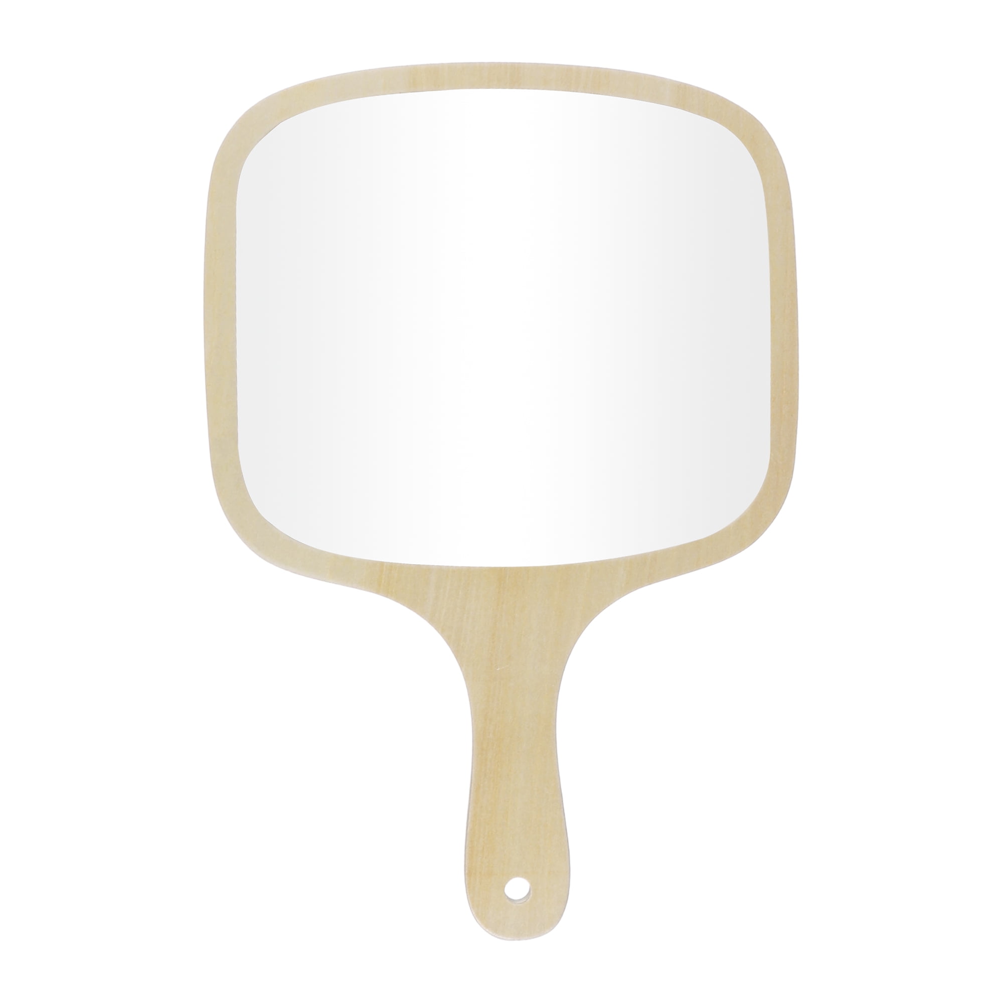 Unique Bargains HMirror with Handle Bamboo Handheld Mirror for Shaving Travel Wood L