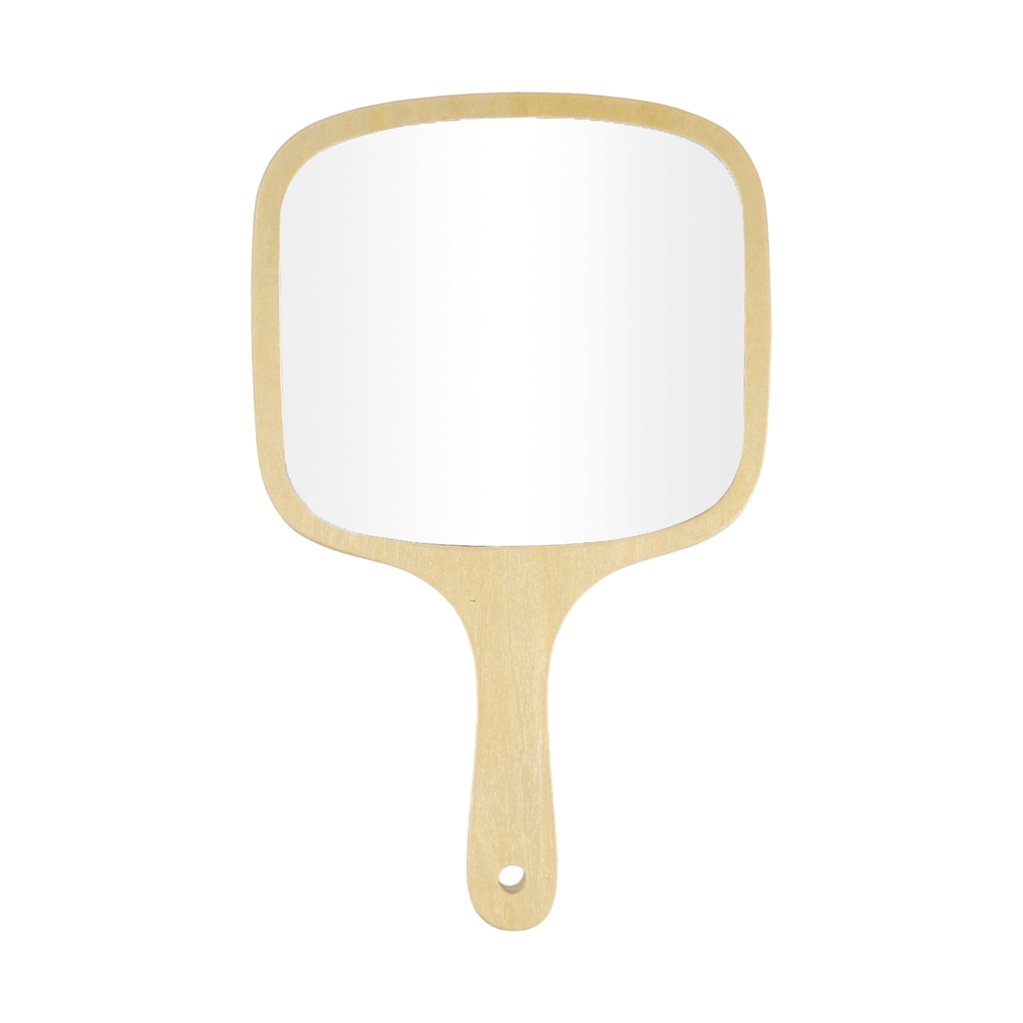 Unique Bargains HMirror with Handle Bamboo Handheld Mirror for Shaving Travel Wood M