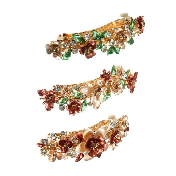 Unique Bargains Hair Barrettes Accessories for Women Hair Clips Sparkly Rhinestones Hairpin 3 Pcs Coffee Color