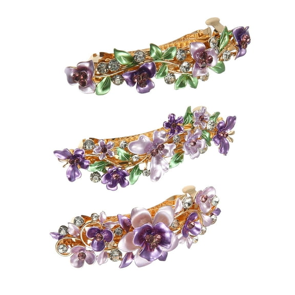 Unique Bargains Hair Barrettes Accessories for Women Hair Clips Sparkly Rhinestones Hairpin 3 Pcs Purple