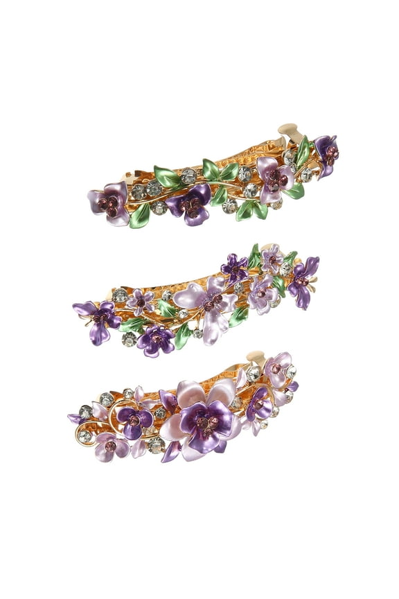 Hair Barrettes Accessories for Women Hair Clips Sparkly Rhinestones Hairpin 3 Pcs Purple