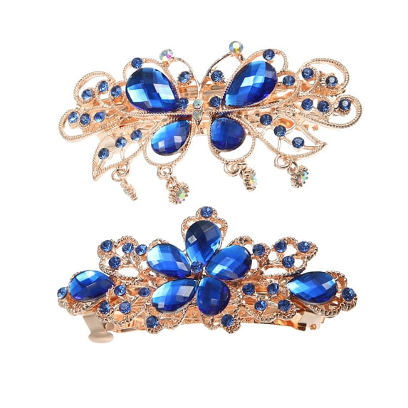 Unique Bargains Hair Barrettes Hair Accessories for Women Hair Clips Sparkly Glitter Rhinestones Hairpin 2 Pcs Blue