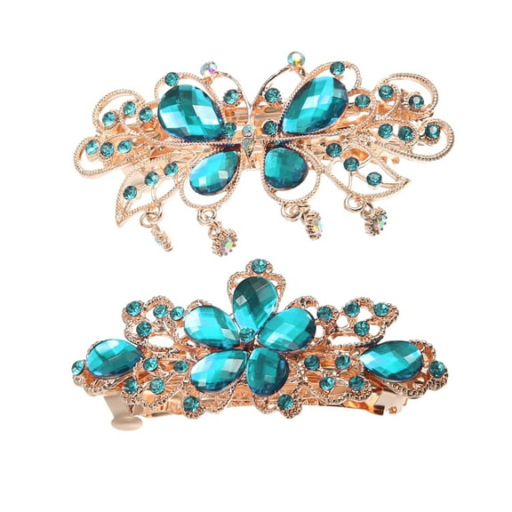 Unique Bargains Hair Barrettes Hair Accessories for Women Hair Clips Sparkly Glitter Rhinestones Hairpin 2 Pcs Lake Blue