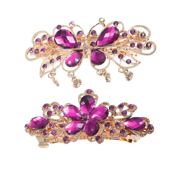 Unique Bargains Hair Barrettes Hair Accessories for Women Hair Clips Sparkly Glitter Rhinestones Hairpin 2 Pcs Purple