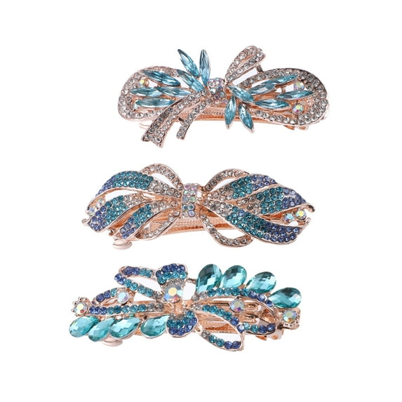 Unique Bargains Hair Barrettes Hair Accessories for Women Hair Clips Sparkly Glitter Rhinestones Hairpin 3 Pcs Blue