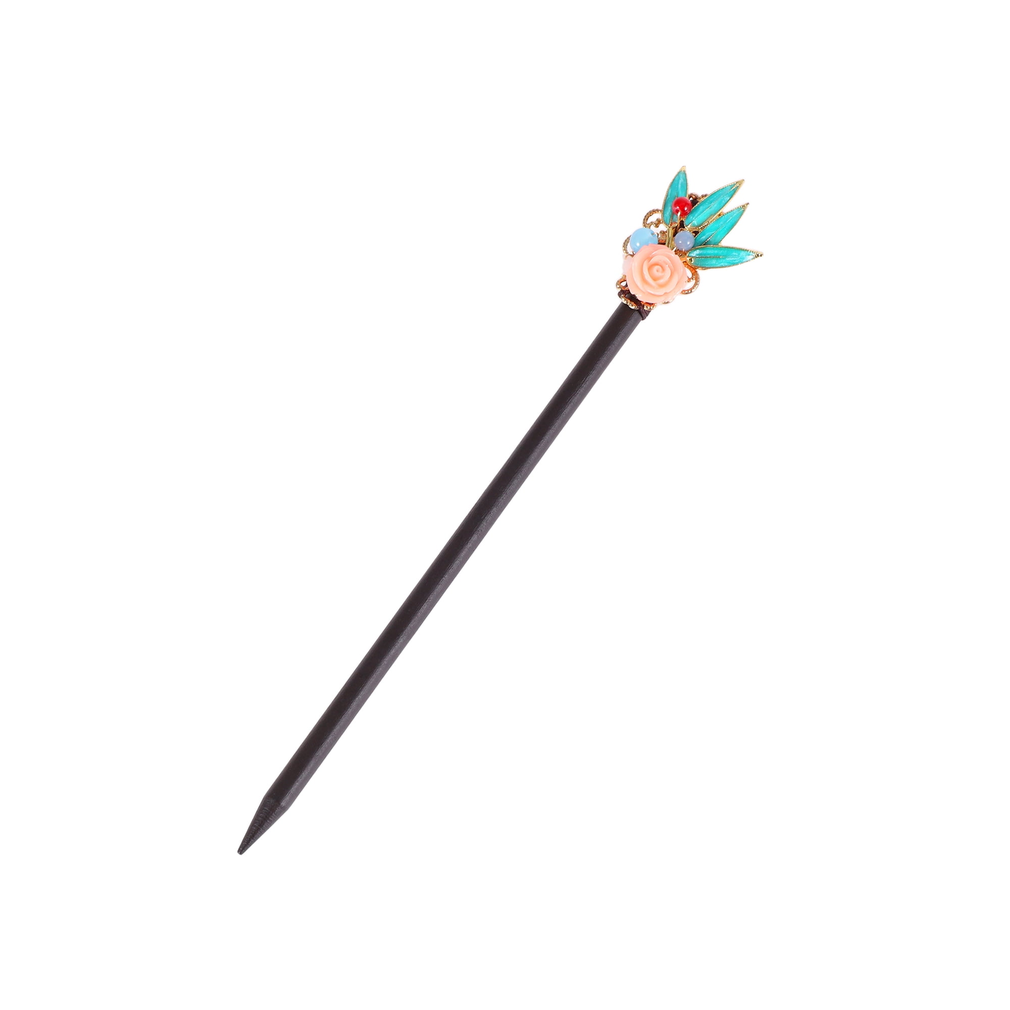 Unique Bargains Hair Chopstick 1 Pc Black, Pink, Blue [Leaves Rose]