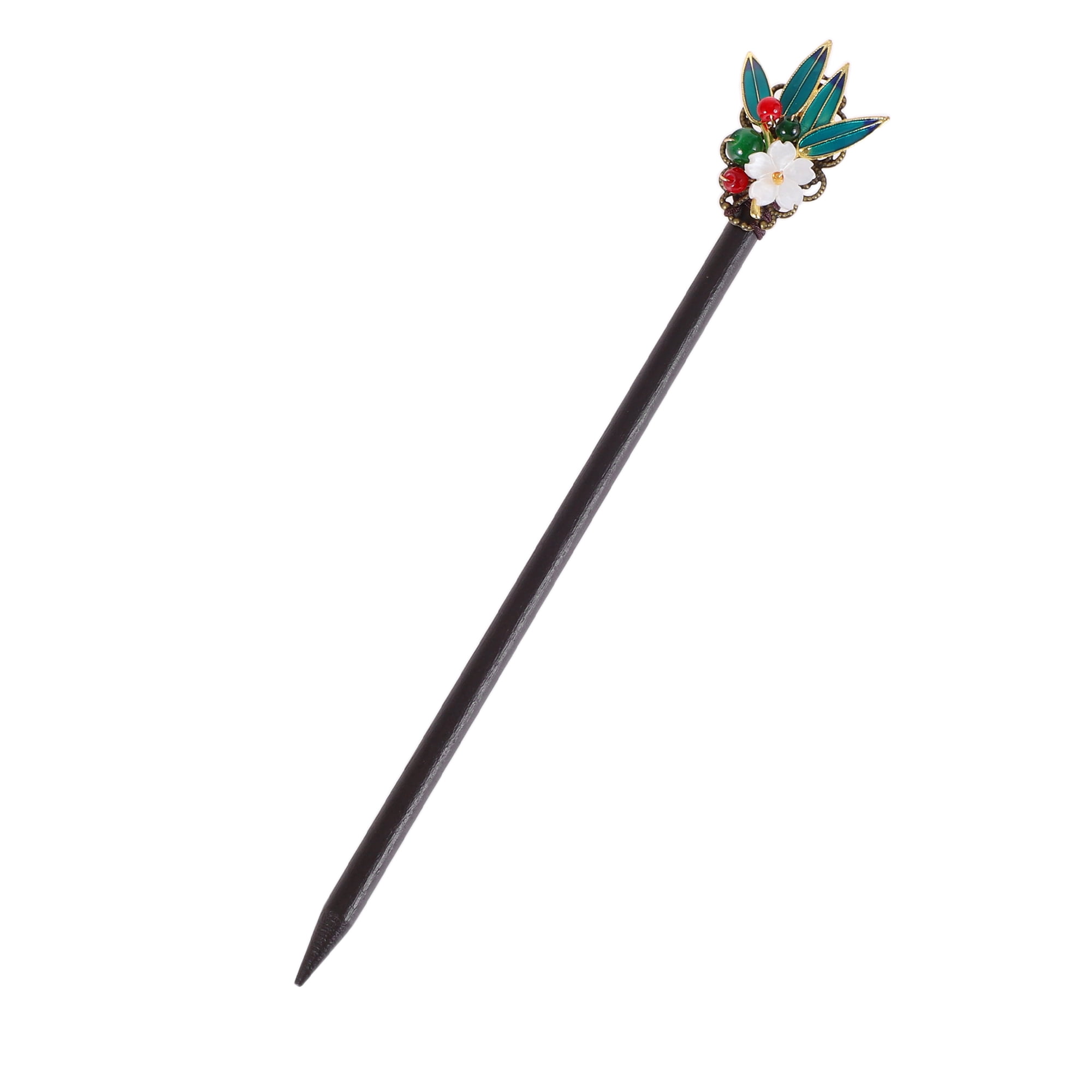Unique Bargains Hair Chopstick 1 Pc Black, Pink, Green [Leaves Gardenia]