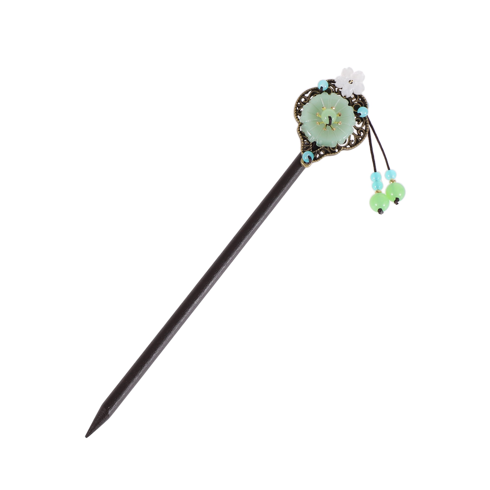Unique Bargains Hair Chopstick for Women 1Pc Black, Green [Retro Style] 2.36"