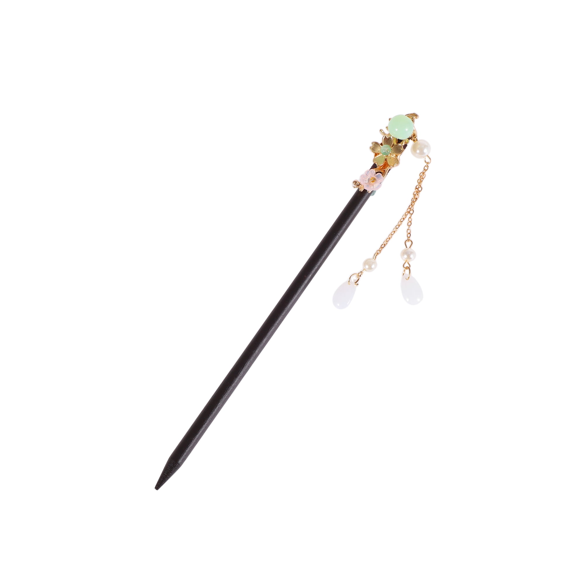Unique Bargains Hair Chopstick for Women 1Pc Black Green White [Flower Beads Tassel] 2.76"
