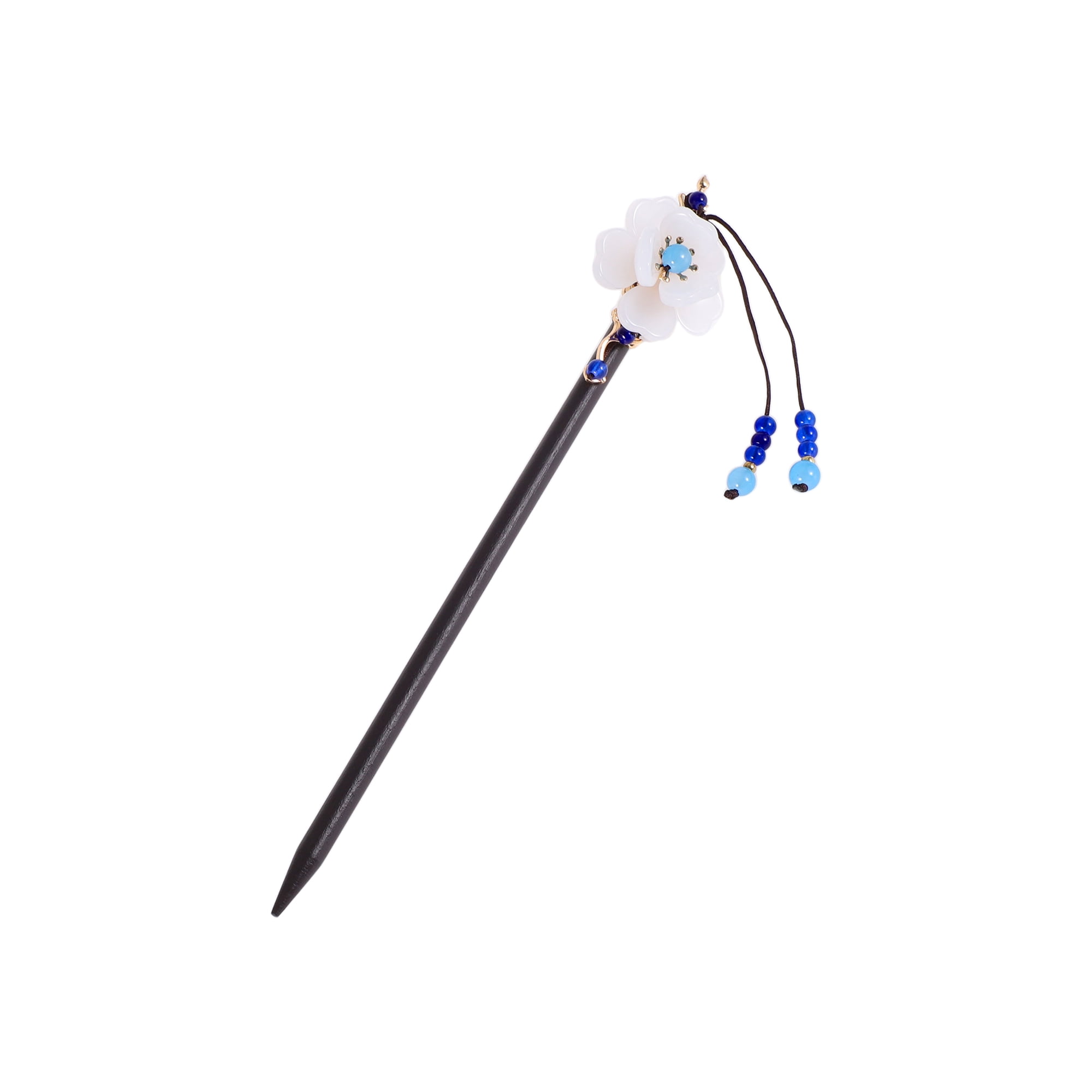 Unique Bargains Hair Chopstick for Women Black Blue White 1 Pc [Flower Tassel] 2.76"