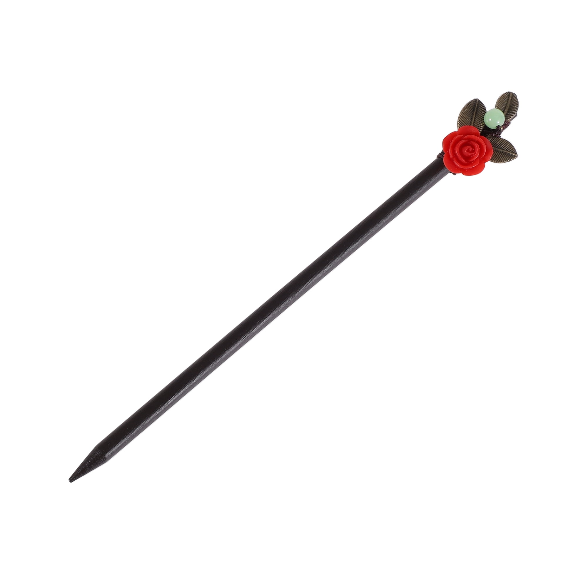 Unique Bargains Hair Chopstick for Women Black Red 1 Pc [Flower Leaves]