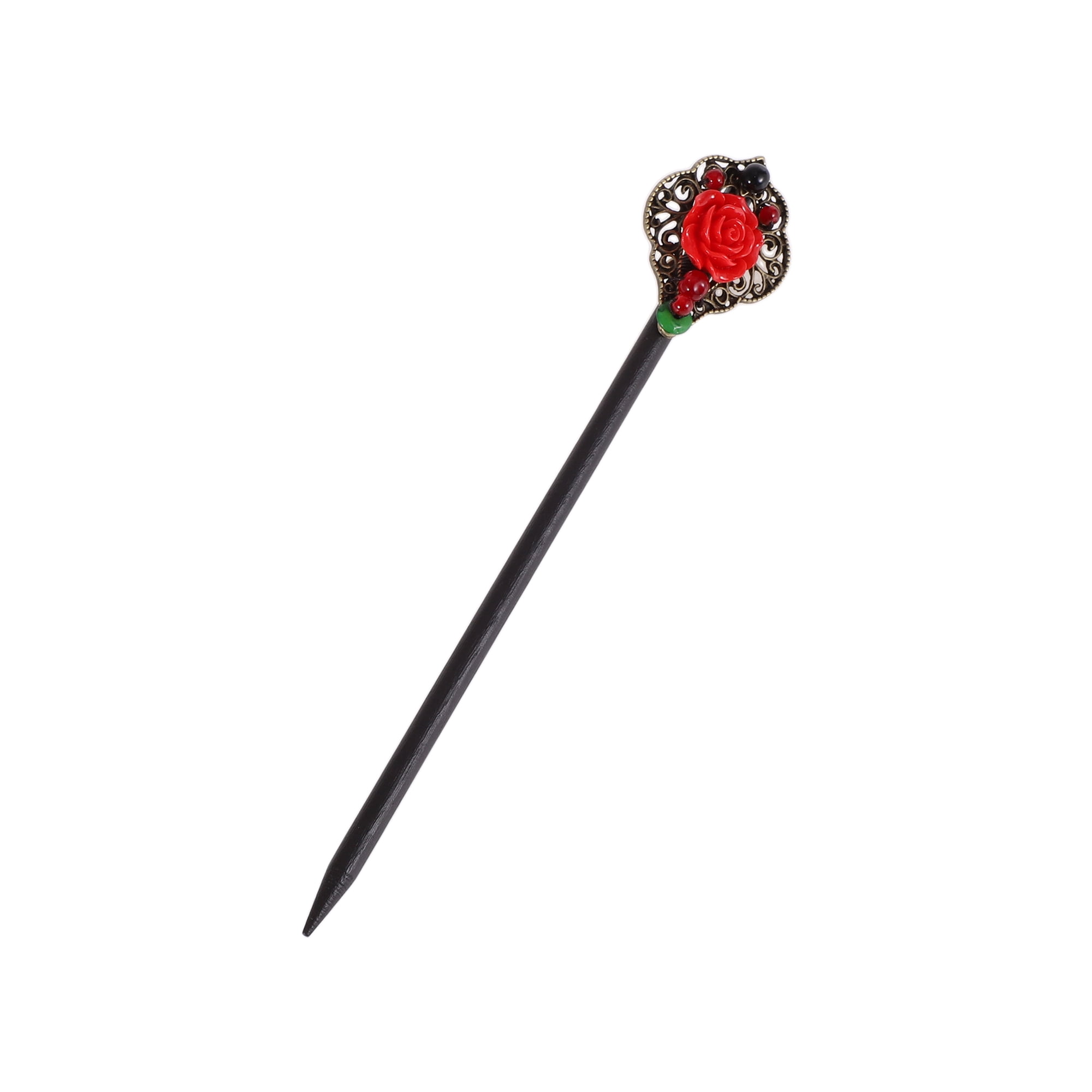 Unique Bargains Hair Chopstick for Women Black Red 1 Pc [Rose]