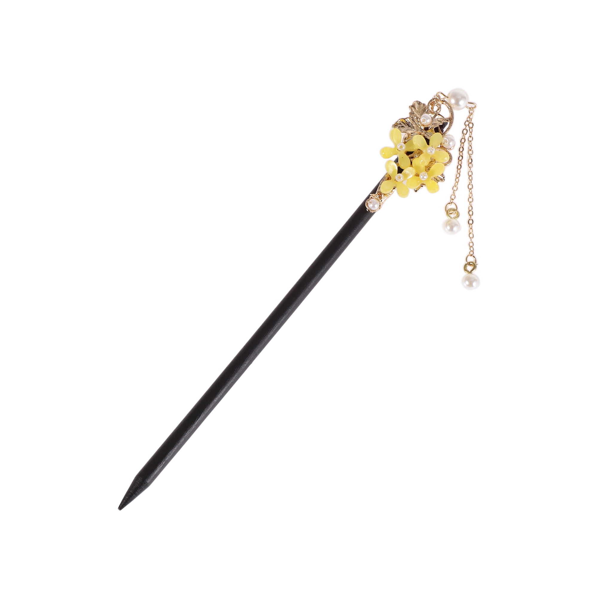 Unique Bargains Hair Chopstick for Women Black Yellow 1 Pc [Osmanthus]