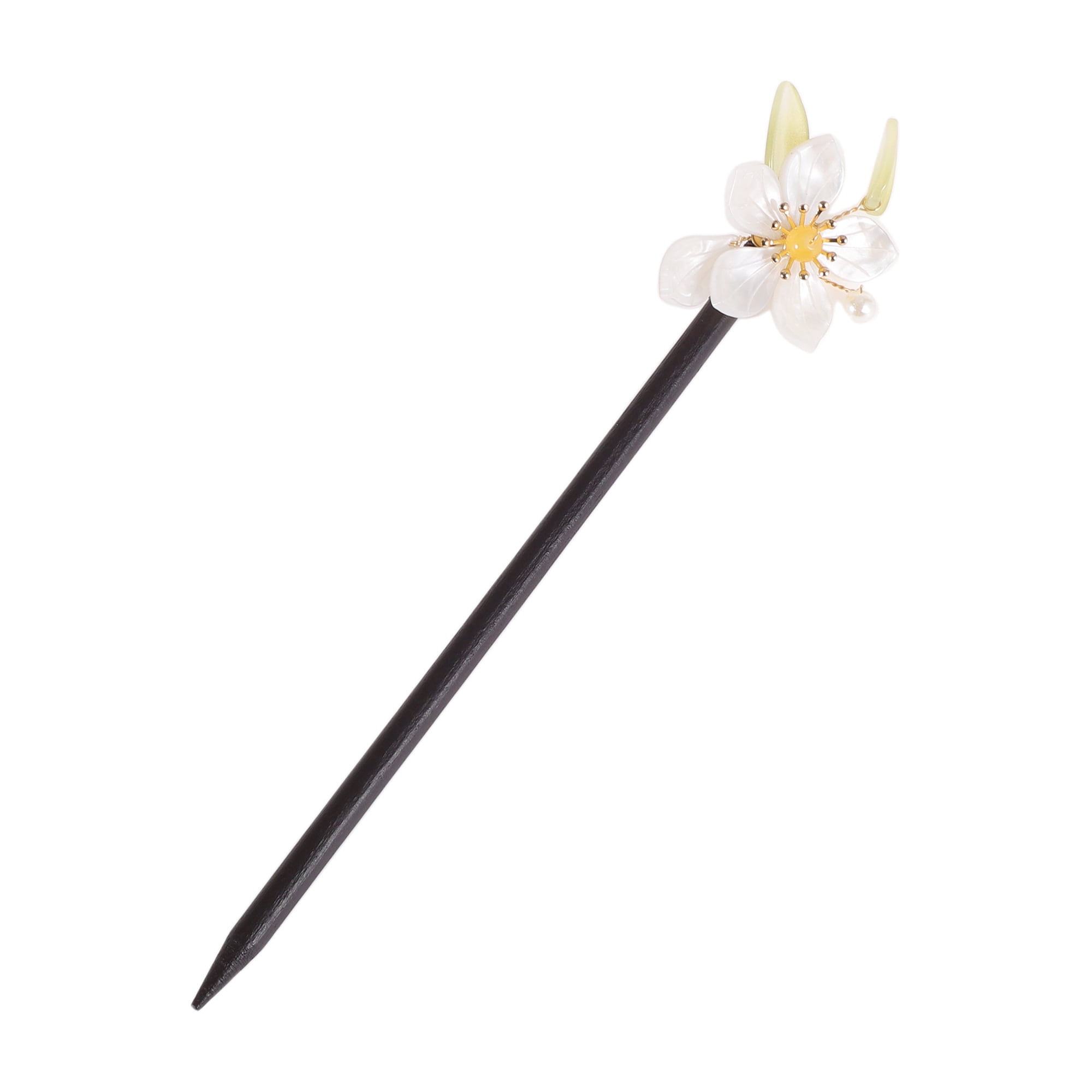 Unique Bargains Hair Stick Pin for Women 1 Pc Black, White [Flower Leaves]