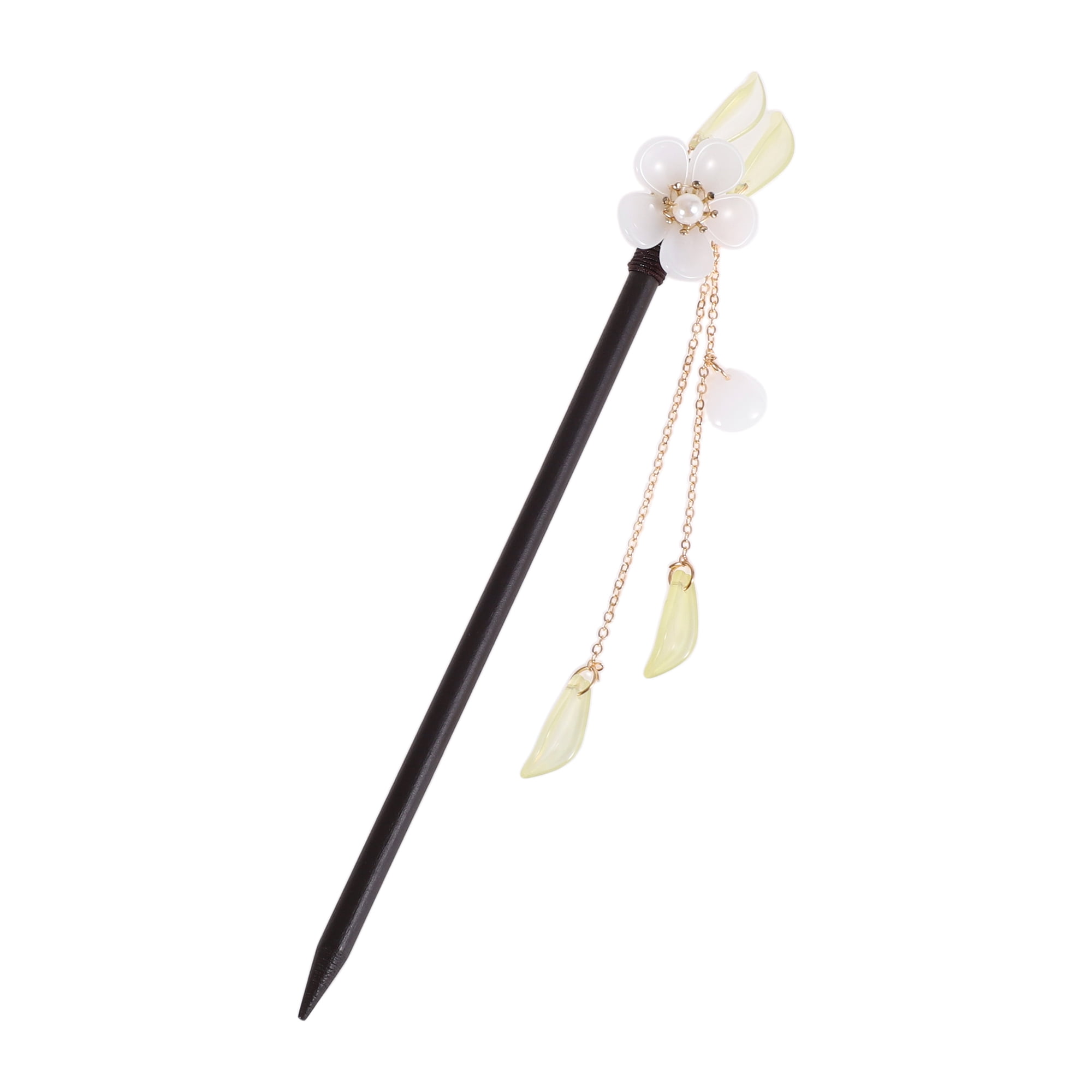 Unique Bargains Hair Stick Pin for Women 1 Pc Black, White [Retro Style Flower Tassel]