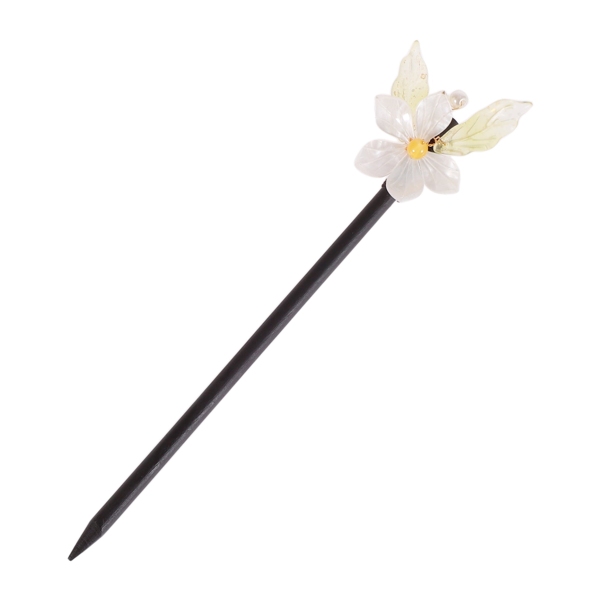 Unique Bargains Hair Stick Pin for Women 1 Pc Black, White [Retro Style Leaves]
