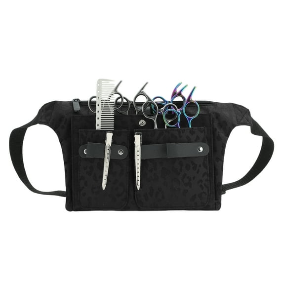 Unique Bargains Hairdresser Scissor Bag Barber Canvas Waist Pouch Professional Hairdressing Tools Storage Holsters with Waist Belt Leopard Black