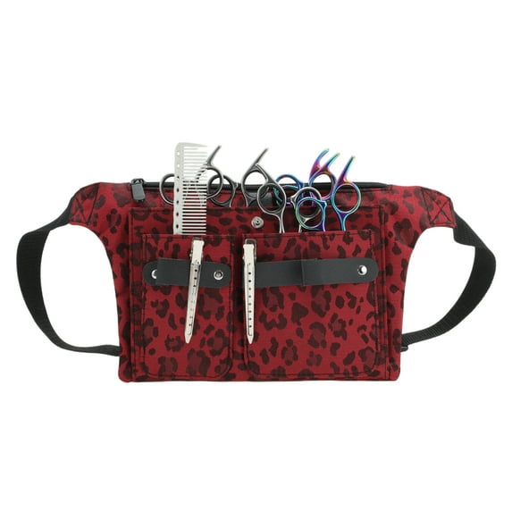 Unique Bargains Hairdresser Scissor Bag Barber Canvas Waist Pouch Professional Hairdressing Tools Storage Holsters with Waist Belt Leopard Red