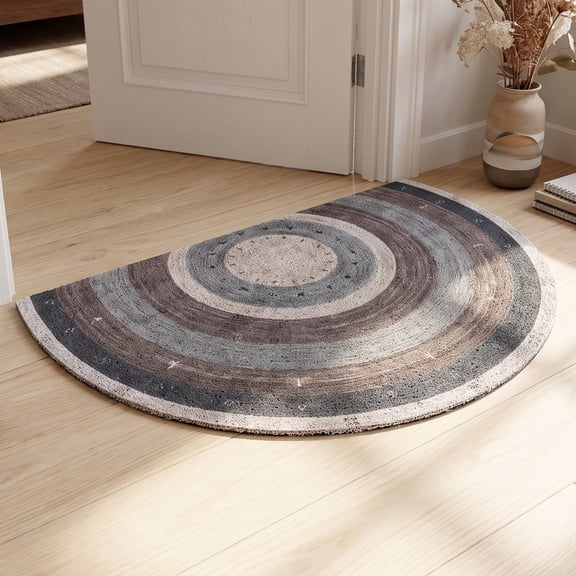 Unique Bargains Half Circle Indoor Retro Non-Slip Welcome Rug Light Brown 35" x 24"