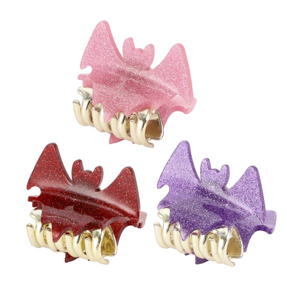 Unique Bargains Halloween Bat Style Hair Clips 1.97" 3 Pcs Pink Red Purple