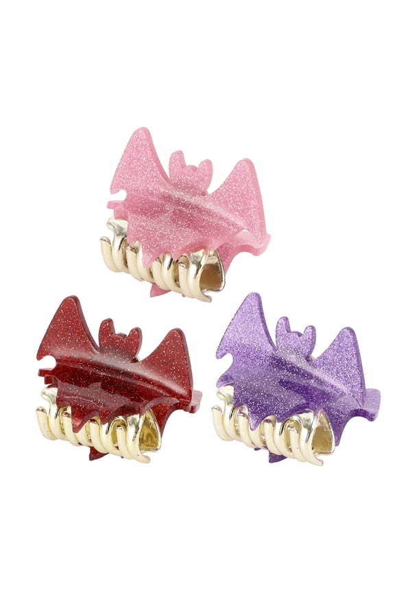 Halloween Bat Style Hair Clips 1.97" 3 Pcs Pink Red Purple