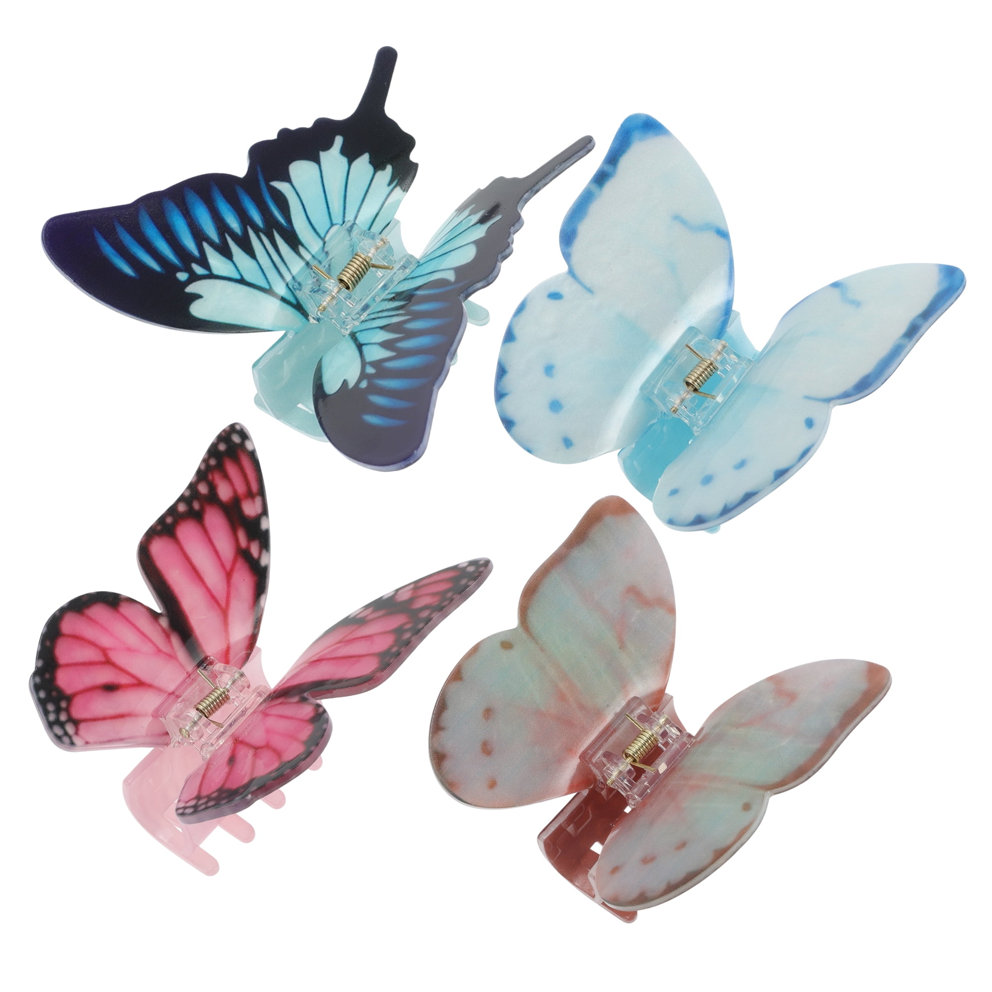 Unique Bargains Halloween Christmas Hair Clips Butterfly 3.74"x3.54"x1.97" 4 Pcs Brown Light Blue Navy Blue Rose Red