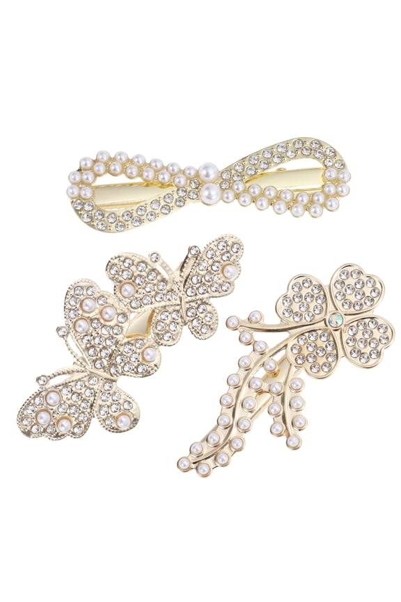 Halloween Christmas Rhinestone Palm Hair Clips Butterfly & Four-leaf Clovers & 8-shaped 3 Pcs