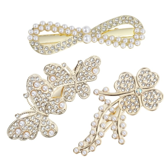 Unique Bargains Halloween Christmas Rhinestone Palm Hair Clips Butterfly & Four-leaf Clovers & 8-shaped 3 Pcs