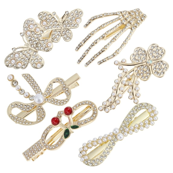 Unique Bargains Halloween Christmas Rhinestone Palm Hair Clips Heart Cherry & Bow & Butterfly & Four-leaf Clovers & 8-shaped & Palm 6 Pcs