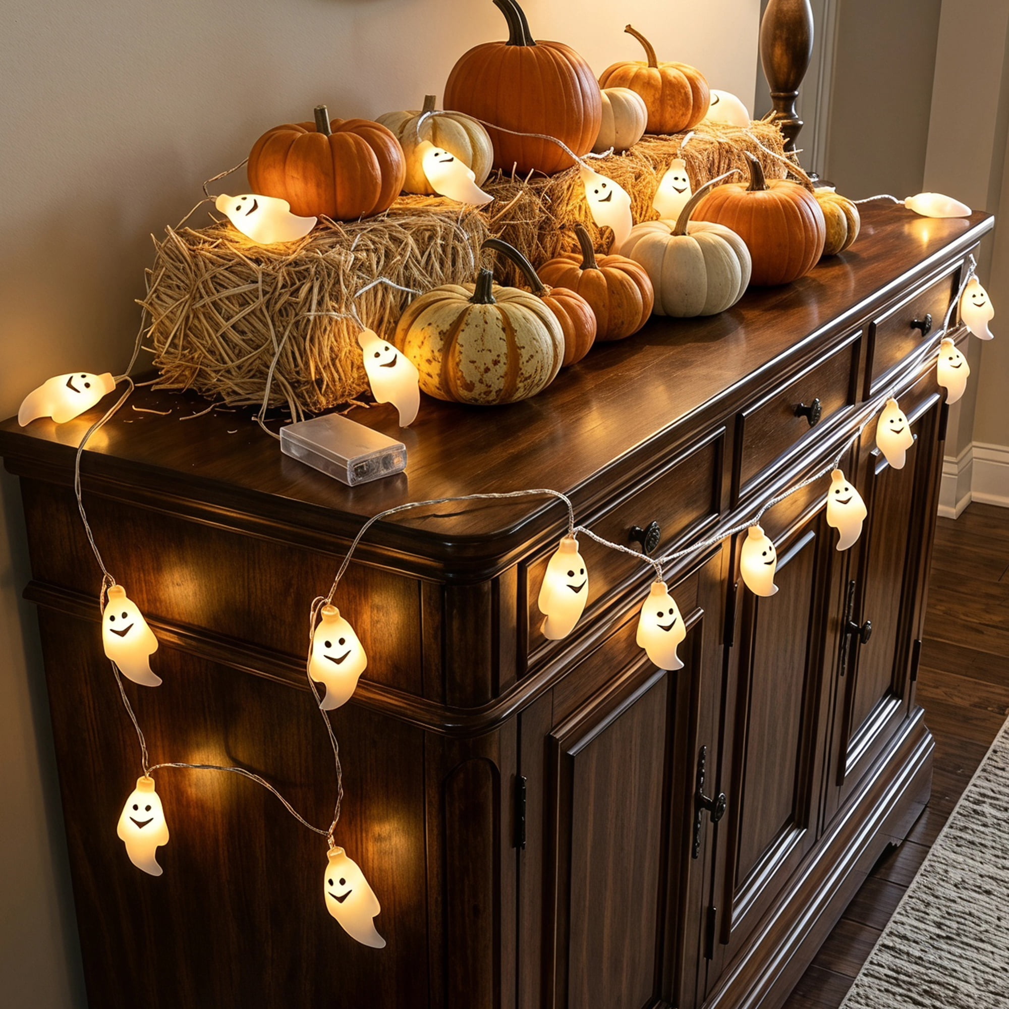 Unique Bargains Halloween Ghost-shaped Fairy Lights 4.9 ft Ghost Battery Operated