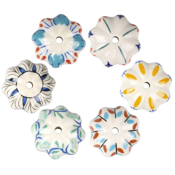 Unique Bargains Hand Painted Ceramic Door Knobs Box Drawer Wardrobe Cupboard Pull Handles #8 6pcs