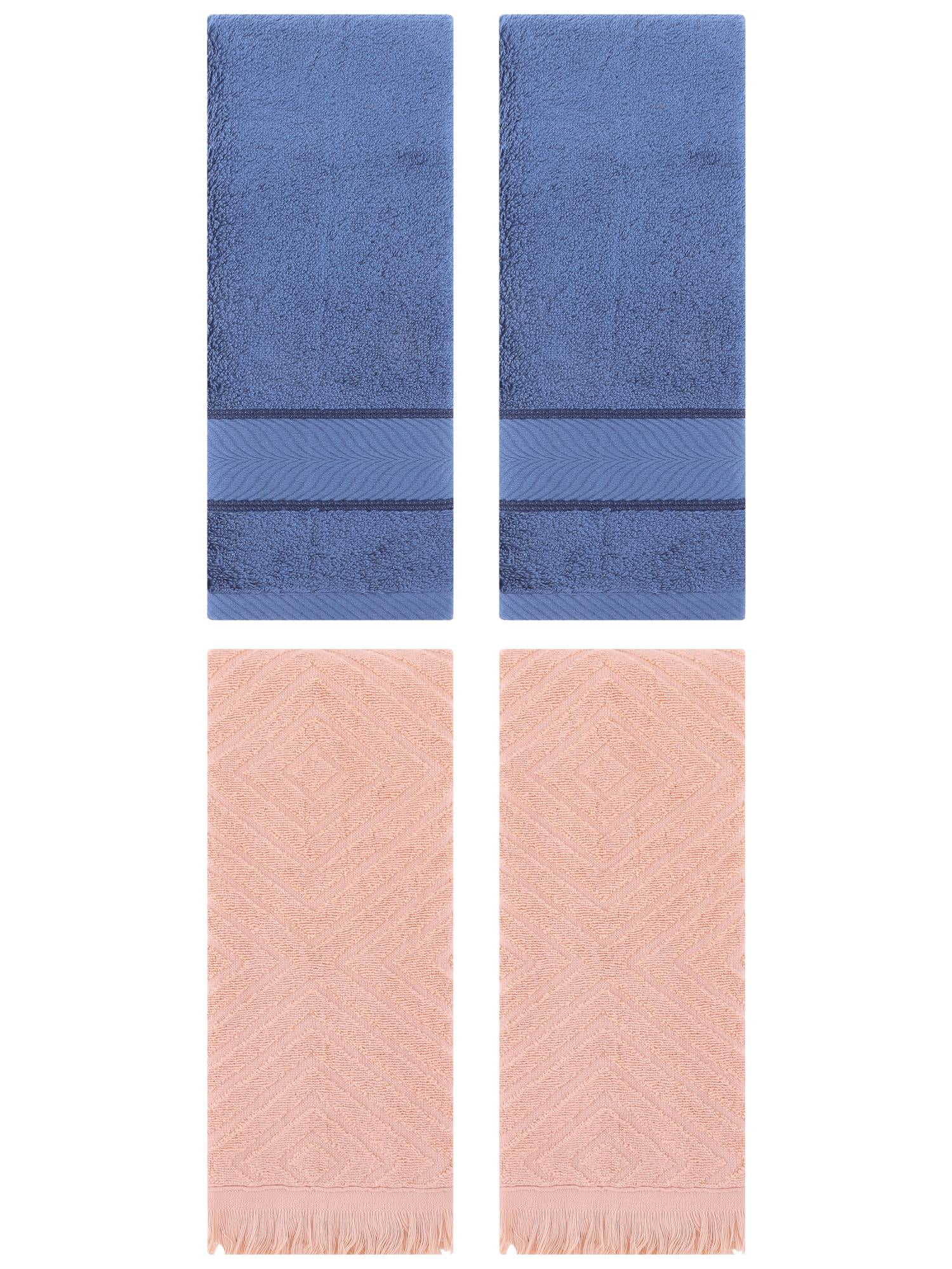 Unique Bargains Hand Towel 4 Pcs Light Blue/Orange 14" x 30"/13" x 29"