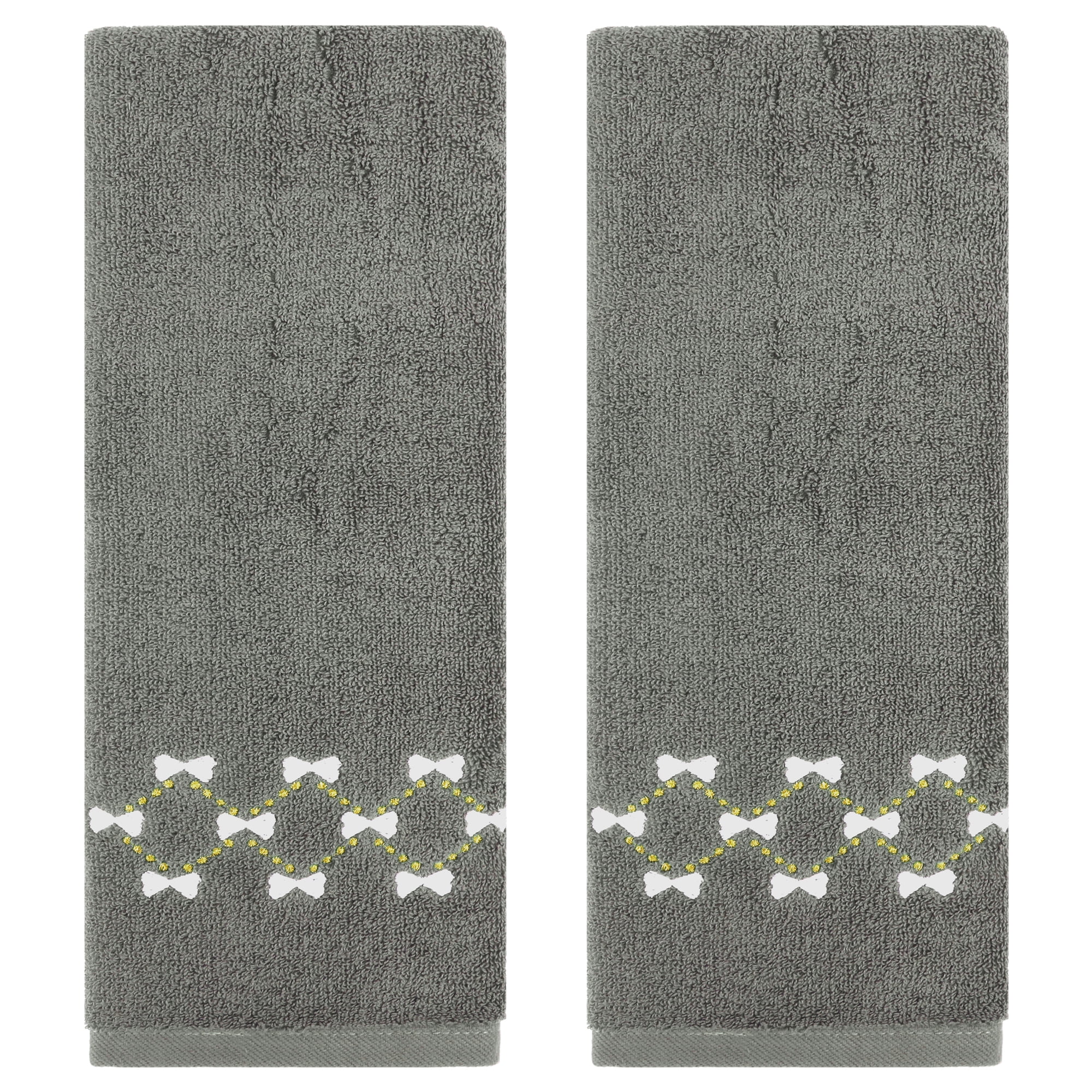 Unique Bargains Hand Towels Embroidered Bow Pattern Towels for Kitchen, Bath Brown 2-Piece