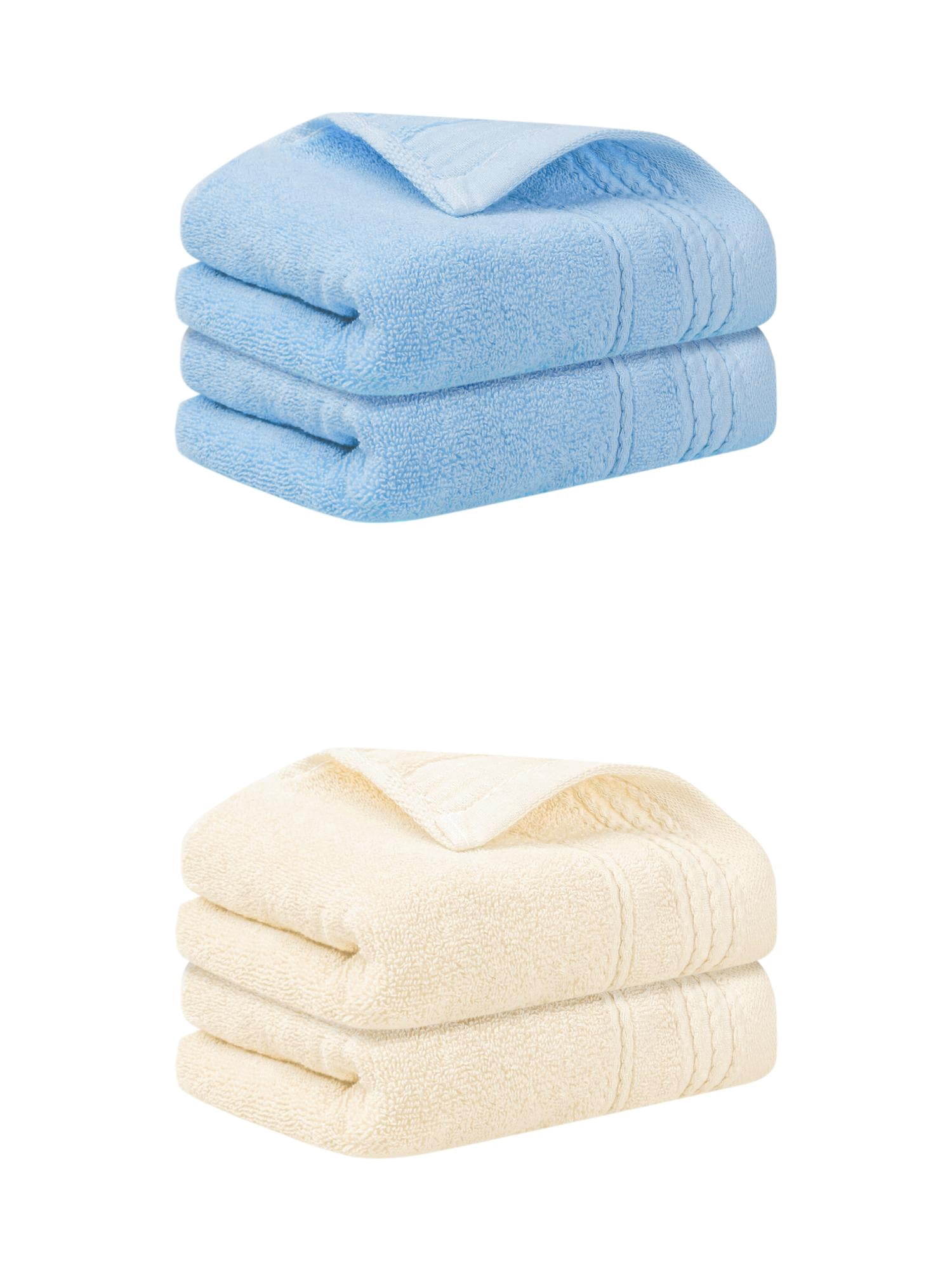 Unique Bargains Hand Towels Set 4 Pack Soft Comfort Towel Blue/Beige 14" x 30"