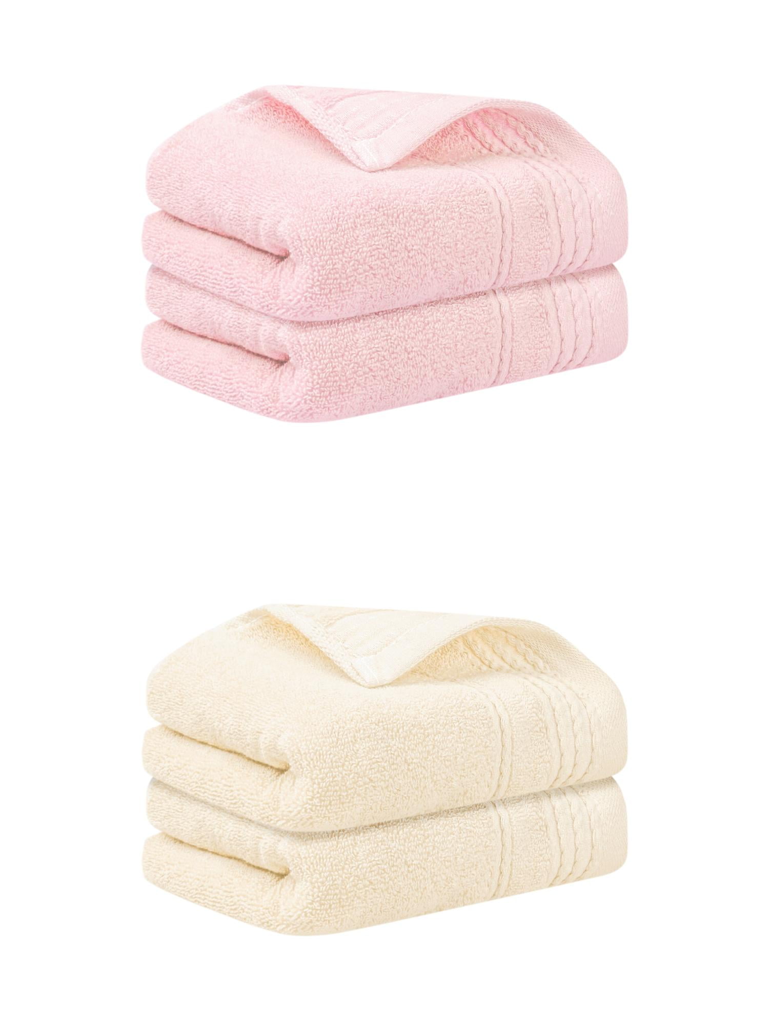 Unique Bargains Hand Towels Set 4 Pack Soft Comfort Towel Pink/Beige 14" x 30"