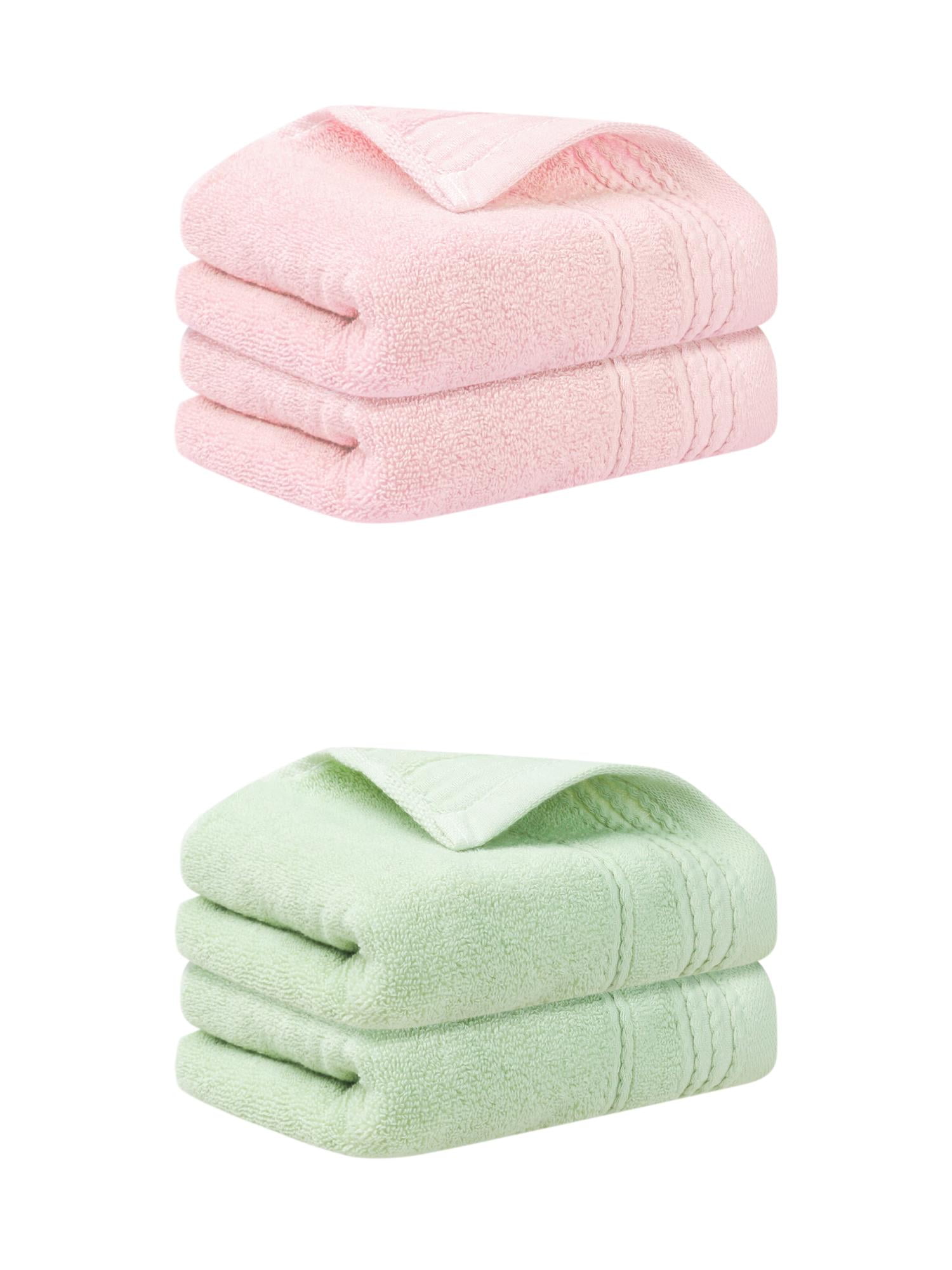 Unique Bargains Hand Towels Set 4 Pack Soft Comfort Towel Pink/Green 14" x 30"