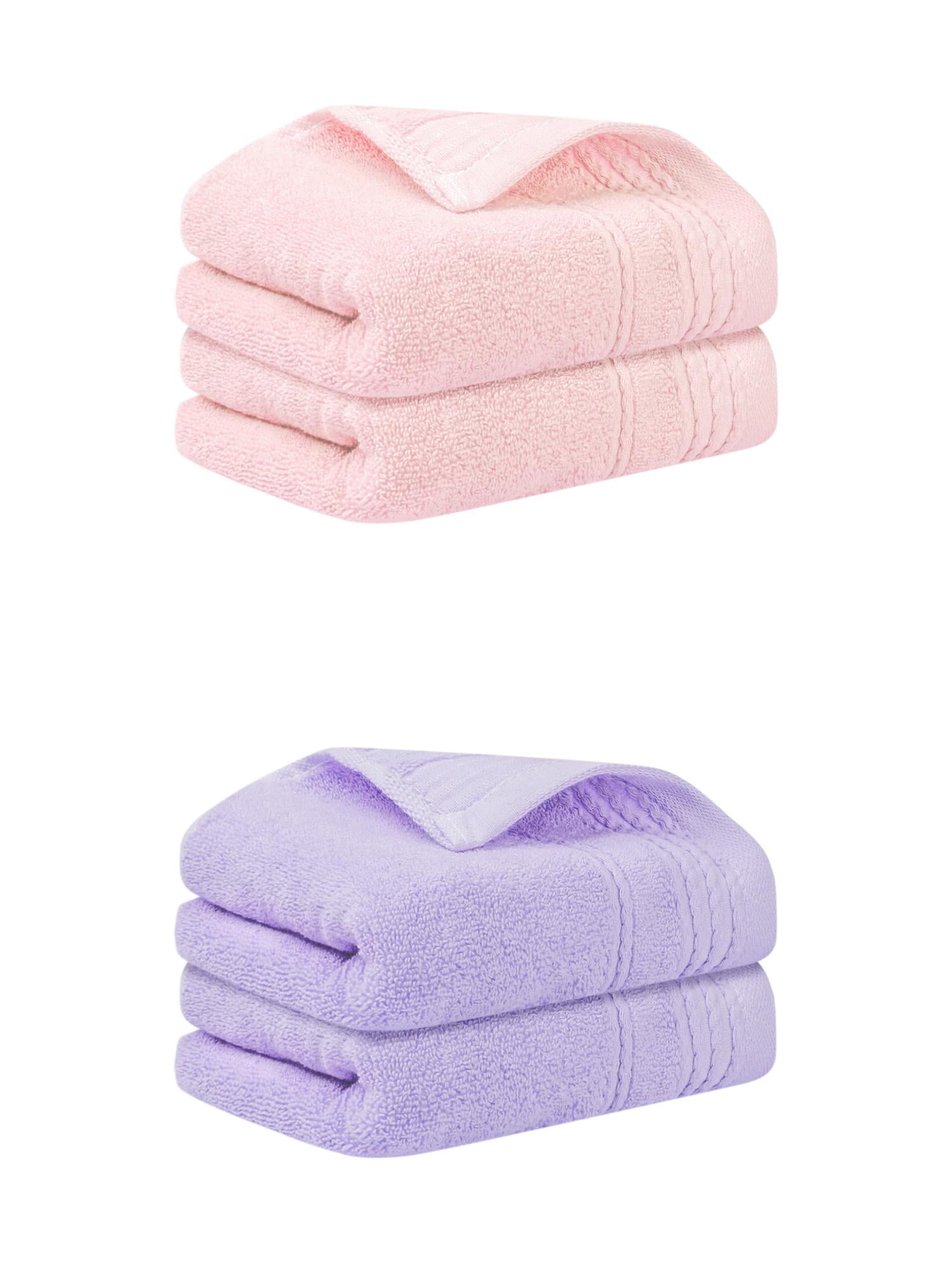 Unique Bargains Hand Towels Set 4 Pack Soft Comfort Towel Pink/Purple 14" x 30"