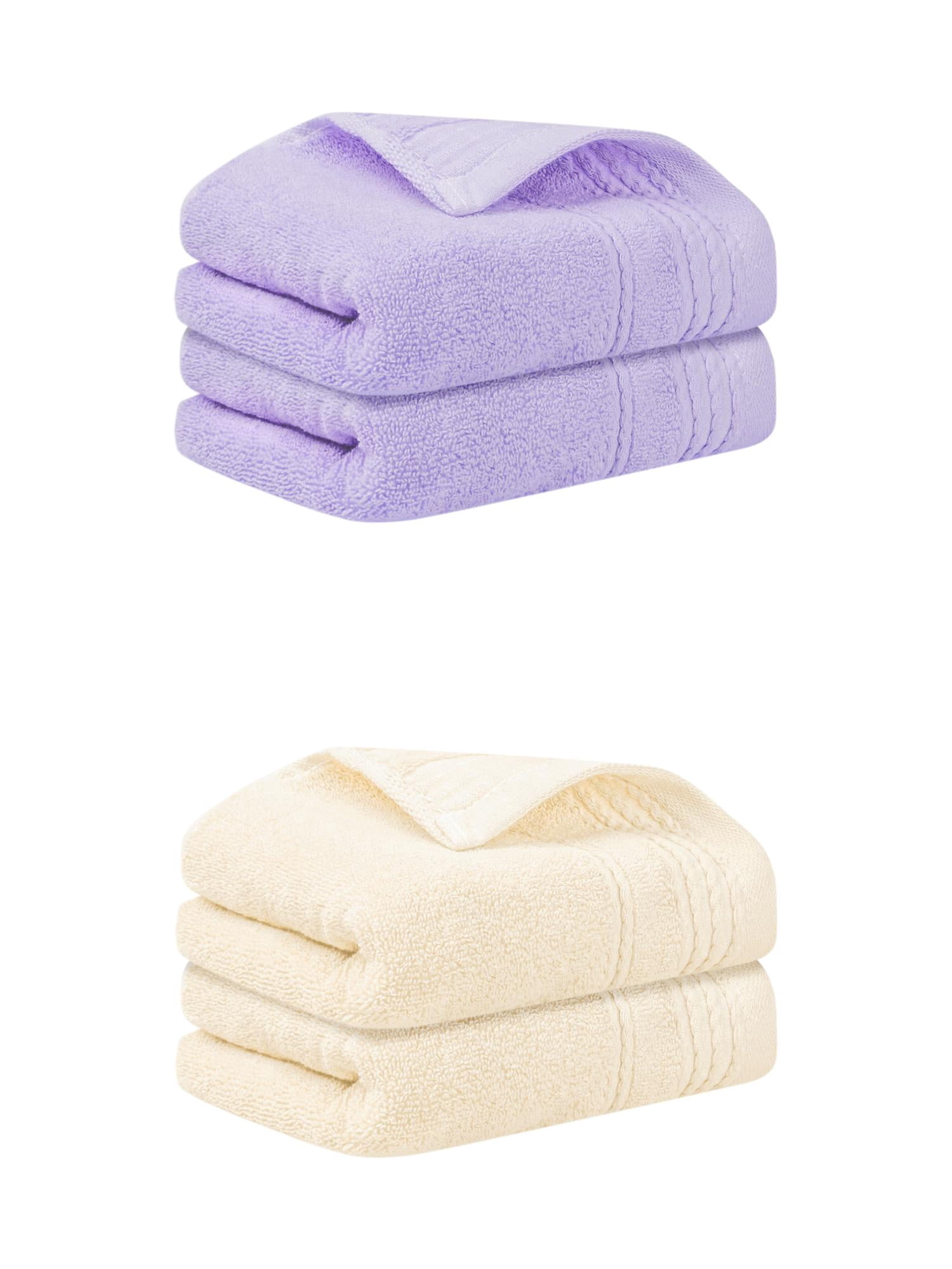 Unique Bargains Hand Towels Set 4 Pack Soft Comfort Towel Purple/Beige 14" x 30"
