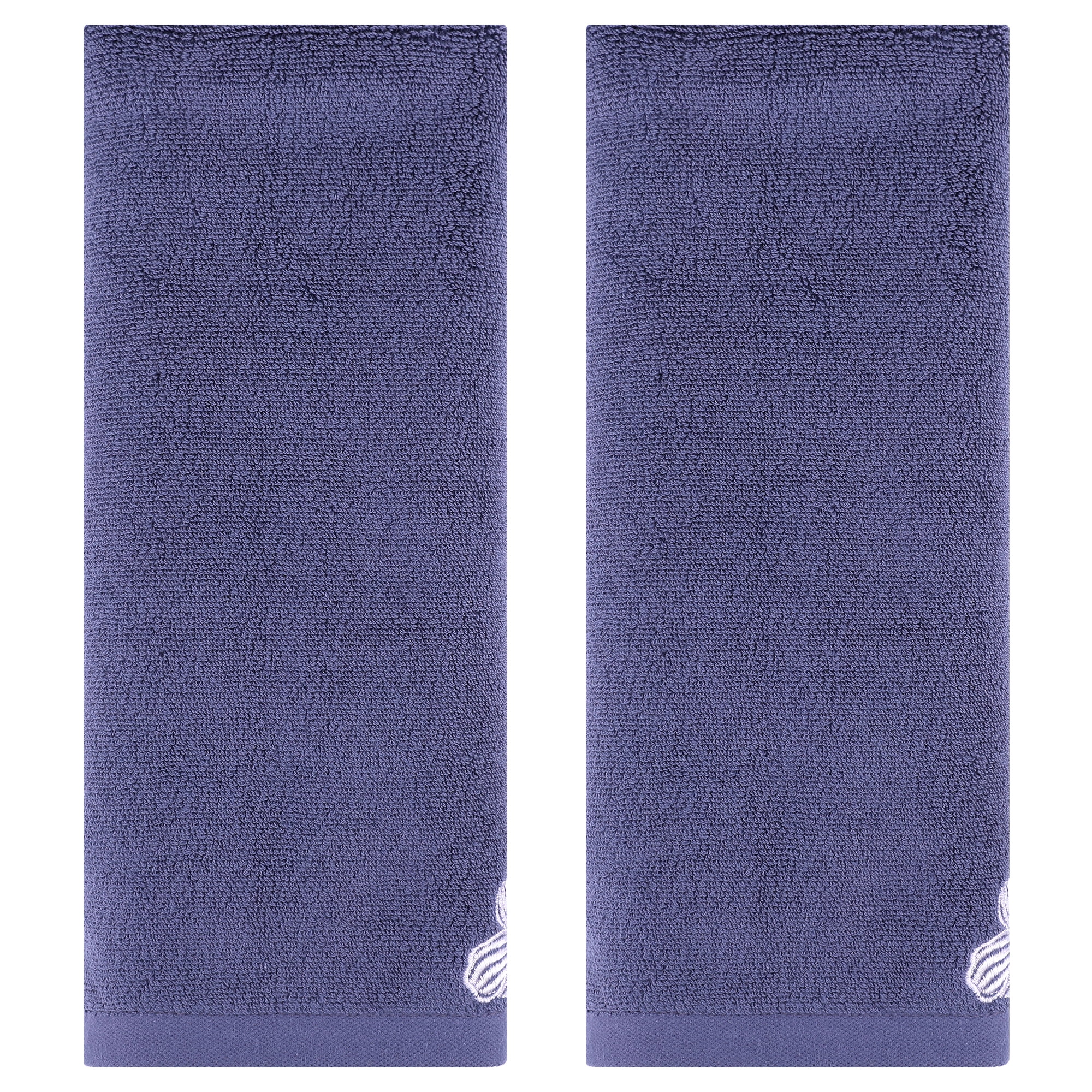 Unique Bargains Hand Towels Set of 2 Embroidered Floral Pattern Navy Blue 14" x 31"