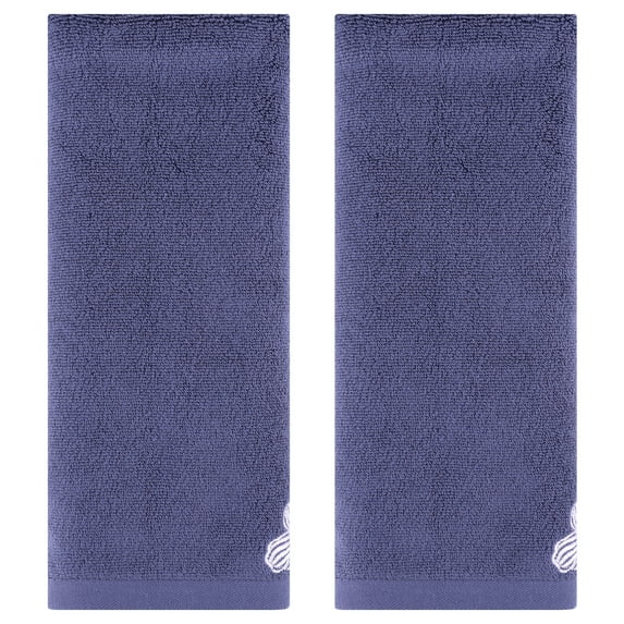 Unique Bargains Hand Towels Set of 2 Embroidered Floral Pattern Navy Blue 14" x 31"