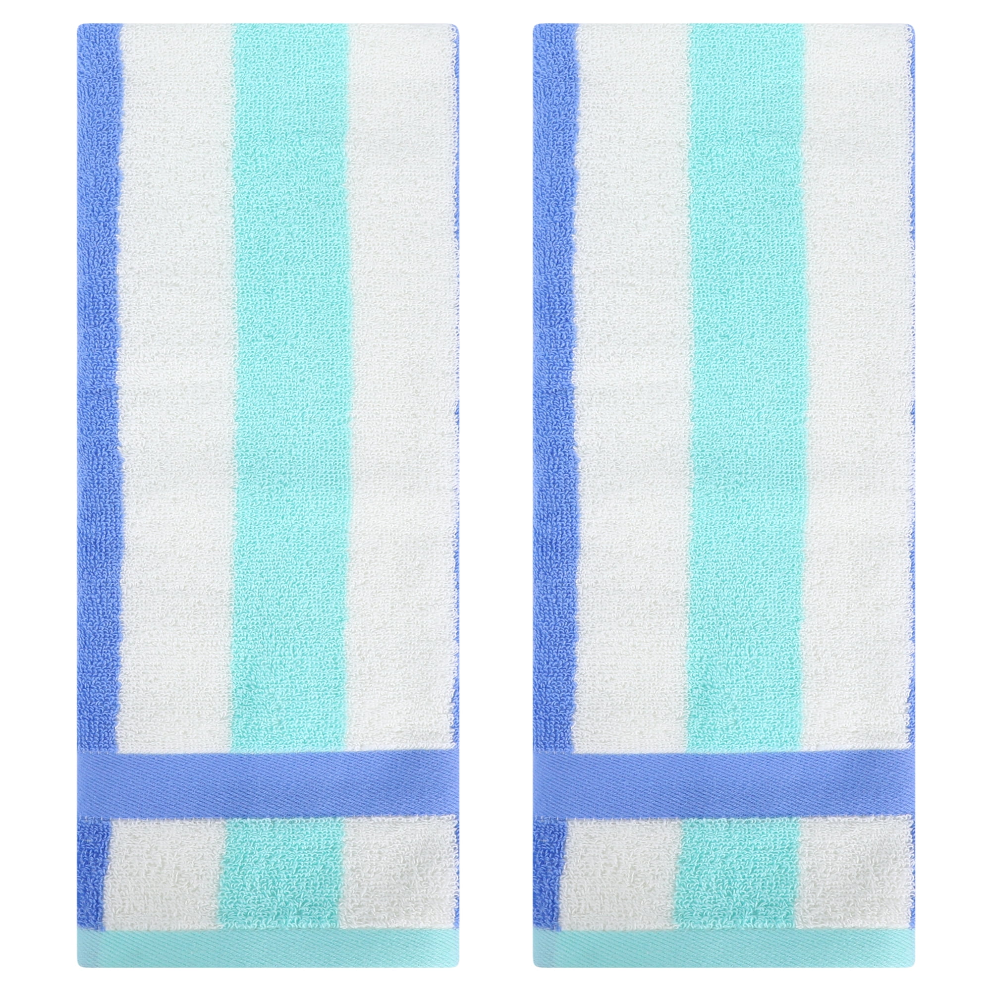 Unique Bargains Striped Cotton Absorbent Soft Hand Towel 13" x 29" Blue Green Pack of 2