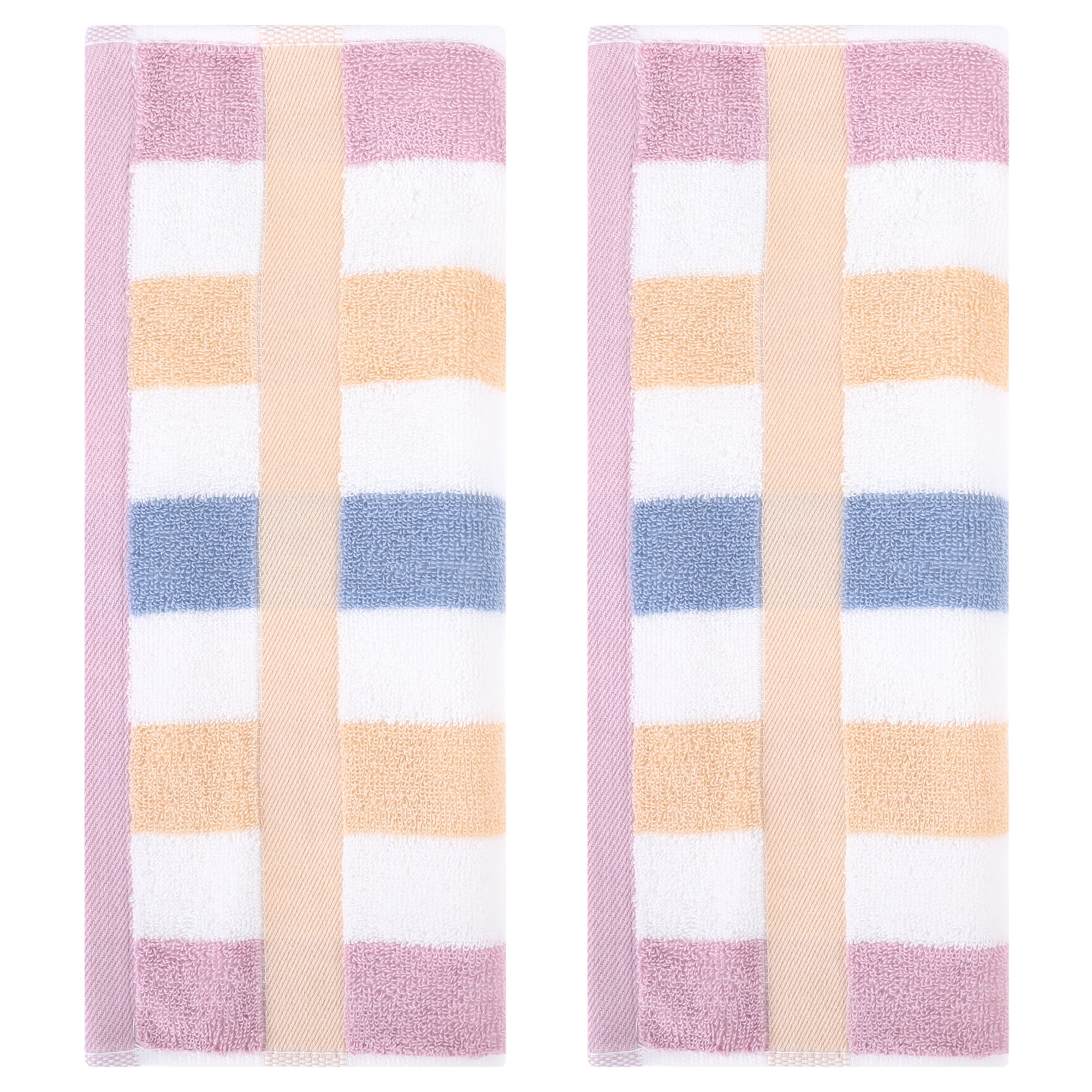 Unique Bargains Striped Cotton Absorbent Soft Hand Towel 13" x 29" Blue Purple Pack of 2