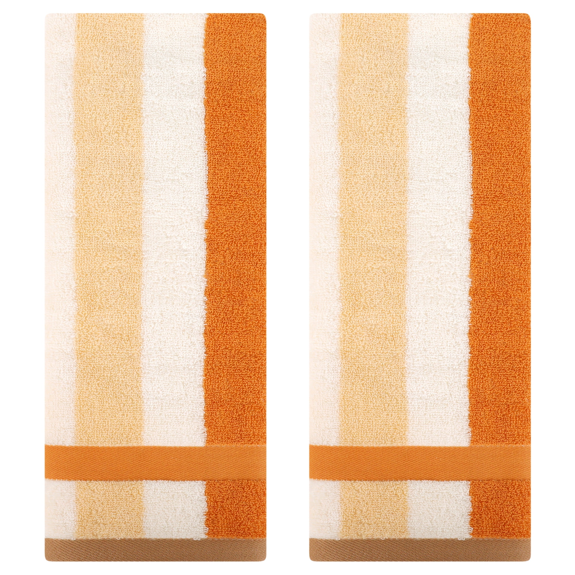 Unique Bargains Striped Cotton Absorbent Soft Hand Towel 13" x 29" Brown Yellow Pack of 2