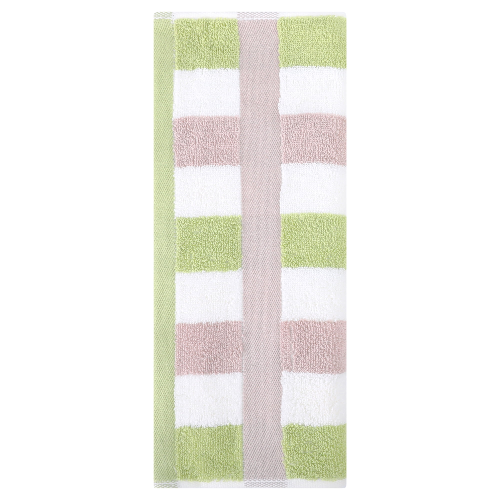 Unique Bargains Striped Cotton Absorbent Soft Hand Towel 13" x 29" Green Pack of 1