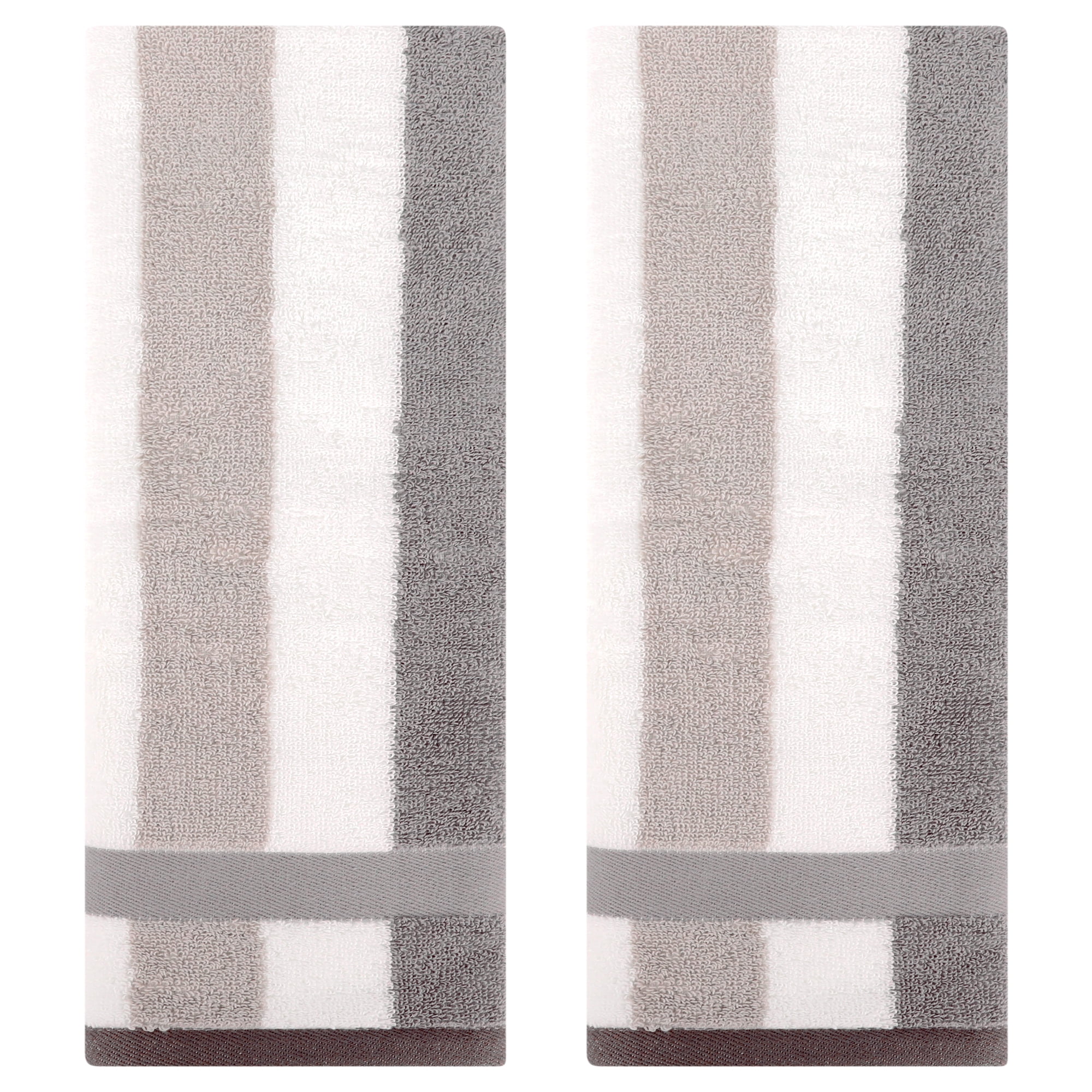 Unique Bargains Striped Cotton Absorbent Soft Hand Towel 13" x 29" Grey Pack of 2
