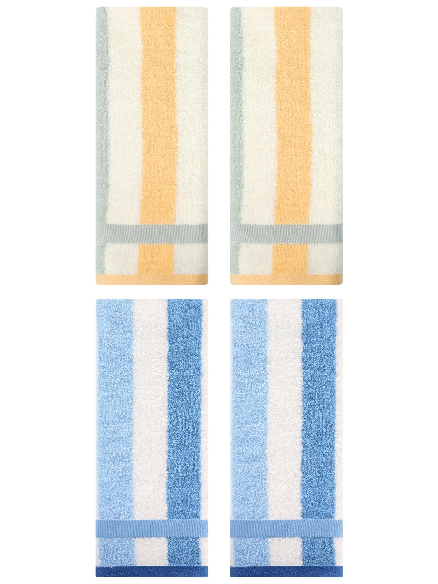 Unique Bargains Hand Towels Set of 4 Striped Cotton Blue/Blue Orange 13" x 29"