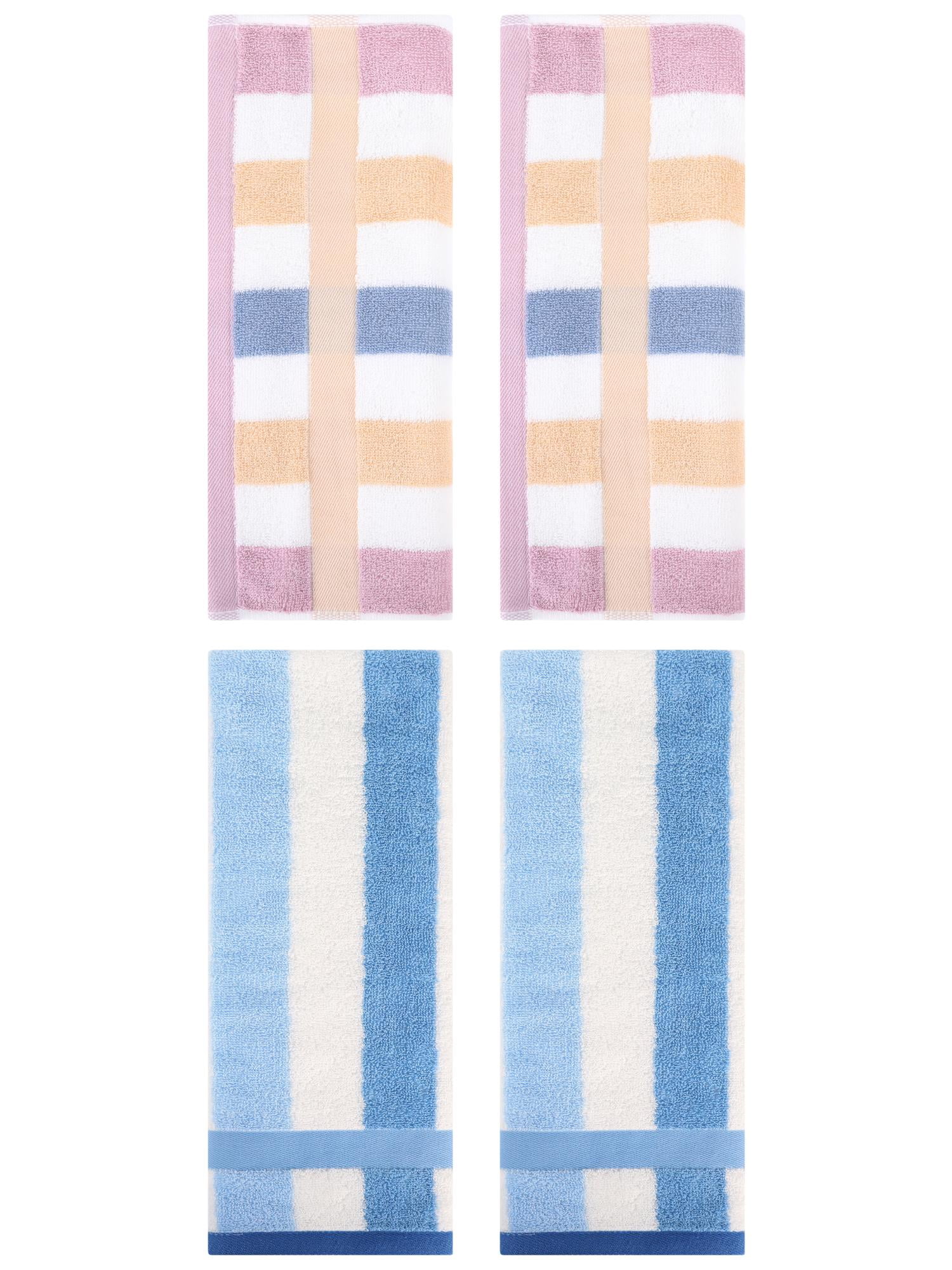 Unique Bargains Hand Towels Set of 4 Striped Cotton Blue/Blue Purple 13" x 29"