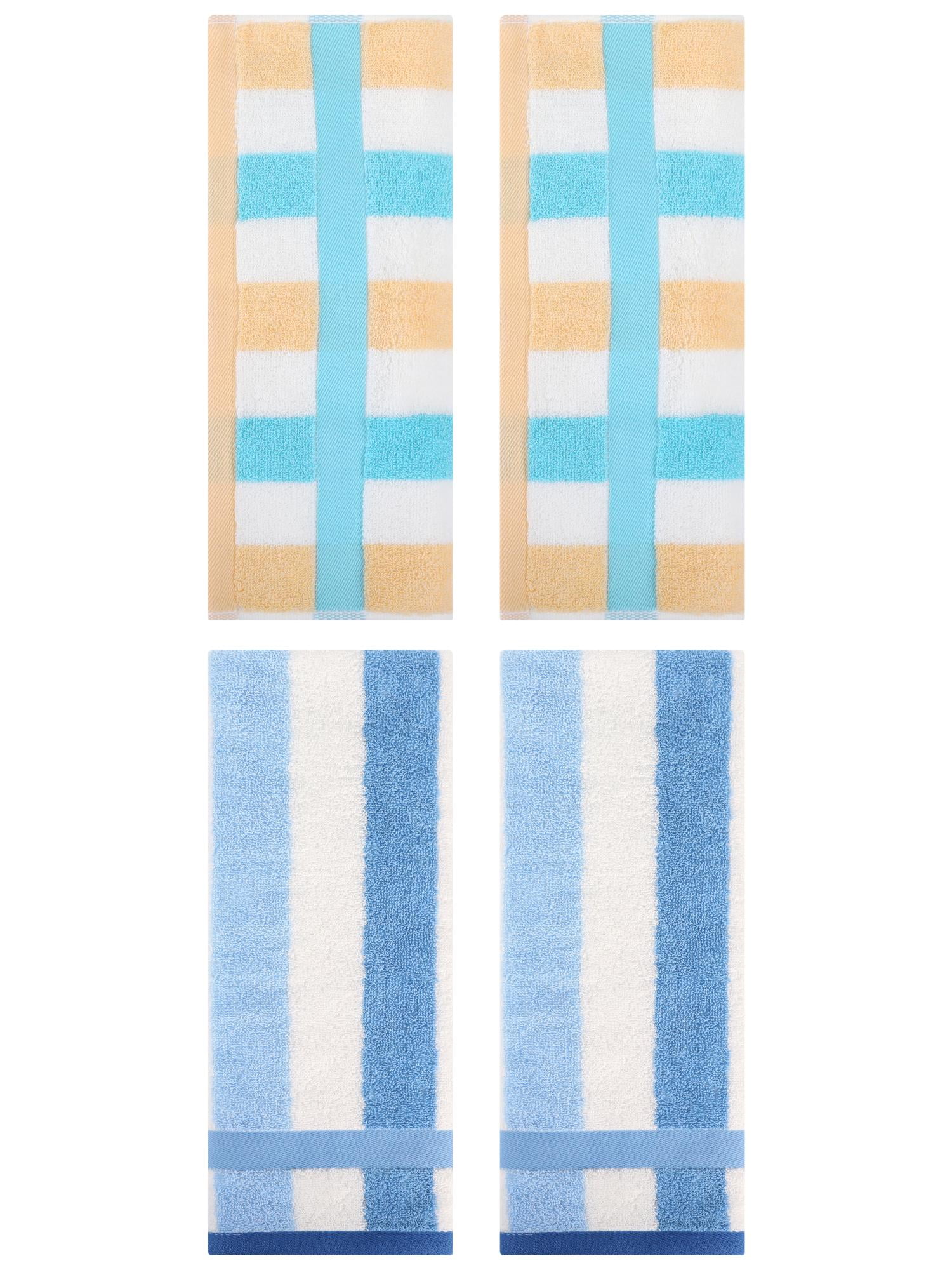 Unique Bargains Hand Towels Set of 4 Striped Cotton Blue/Blue Yellow 13" x 29"