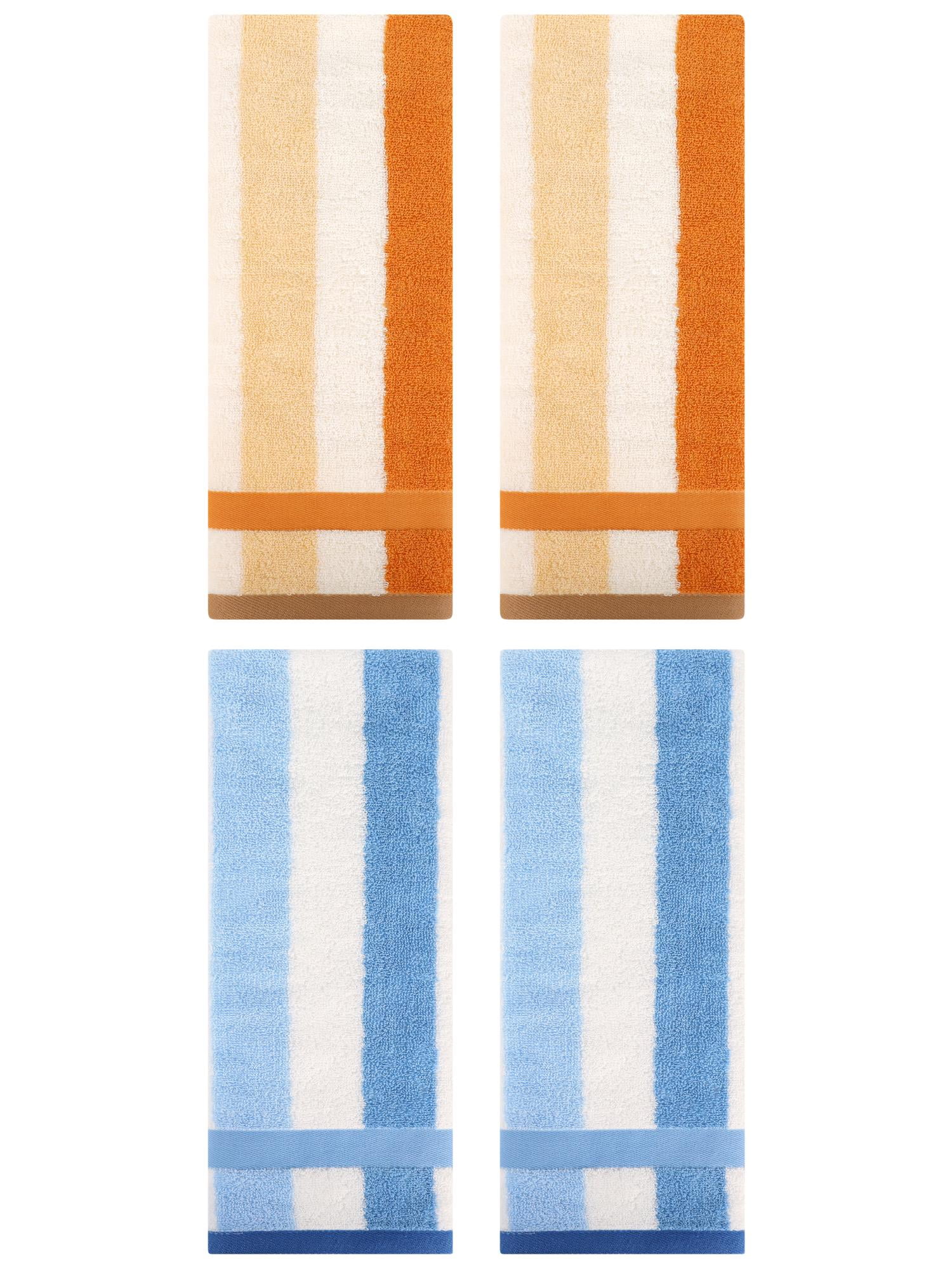 Unique Bargains Hand Towels Set of 4 Striped Cotton Blue/Brown Yellow 13" x 29"
